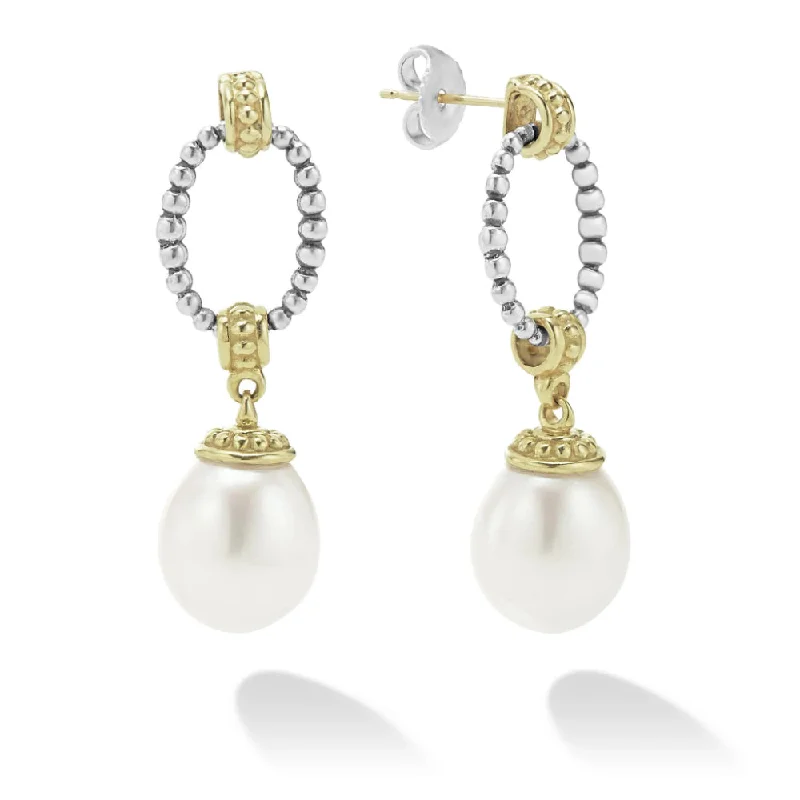 Designer Drop Earrings for High-End-Lagos Luna Two-Tone Pearl Oval Drop Earrings