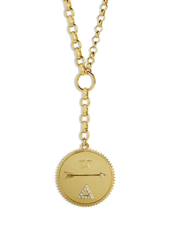 Multi-layered necklaces and pendants with different lengths for a trendy fashion statement -Large Dream Medallion On Mixed Medium and Large Belcher Yellow Gold Necklace