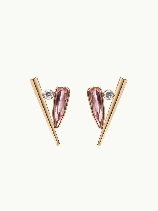 Bohemian Drop Earrings for Free-Spirited-Lilith Dagger Earrings With Pink Tourmaline & Brilliant-Cut Round White Diamonds