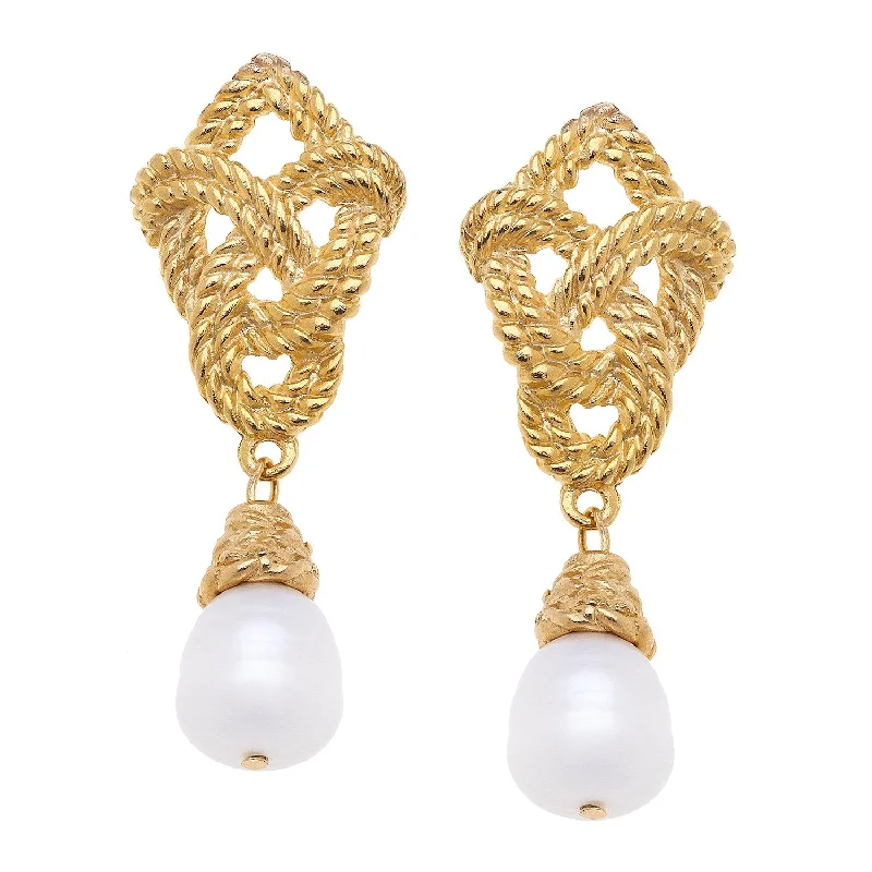 Small Drop Earrings for Delicate-Love Knot Pearl Drop Earrings