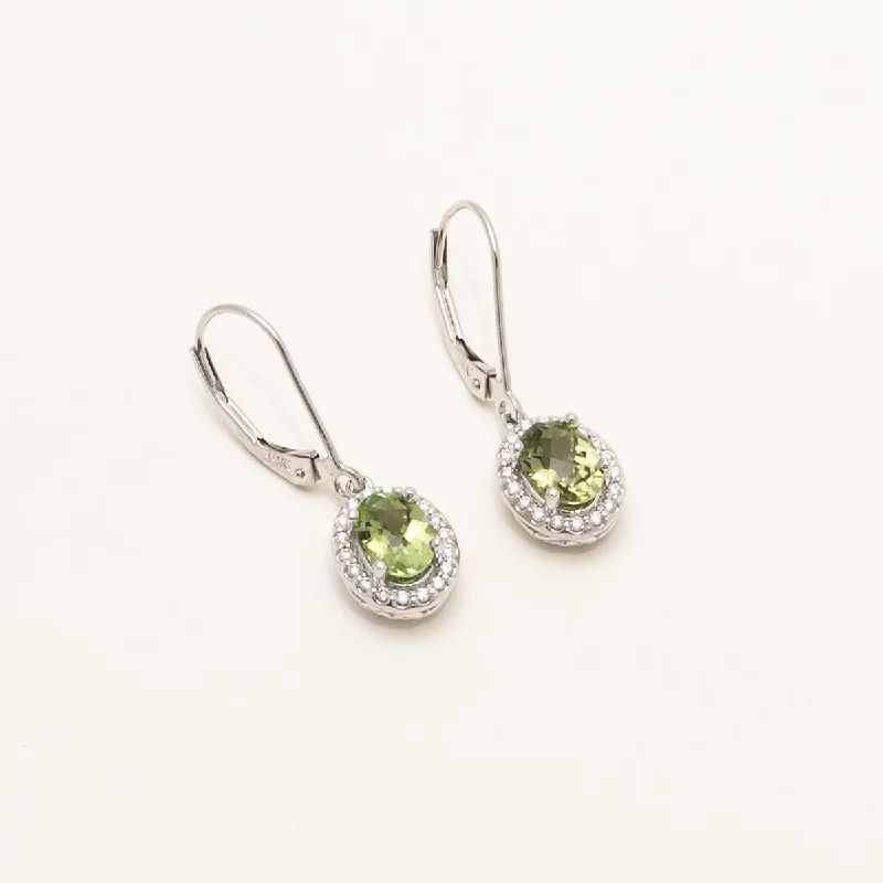 Vintage-Inspired Drop Earrings for Retro-Maine Green Tourmaline Oval Drop Earrings in 14kt White Gold with Diamonds (1/7ct tw)