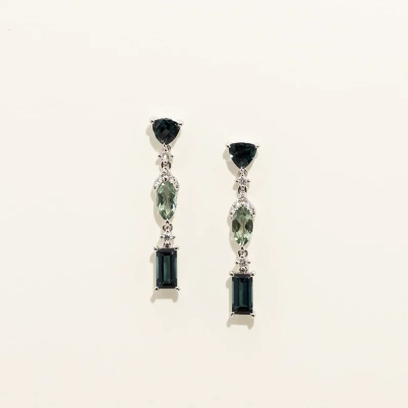 Pearl Drop Earrings for Elegance-Maine Indicolite Tourmaline Drop Earrings in 14kt White Gold with Diamonds (1/10ct tw)