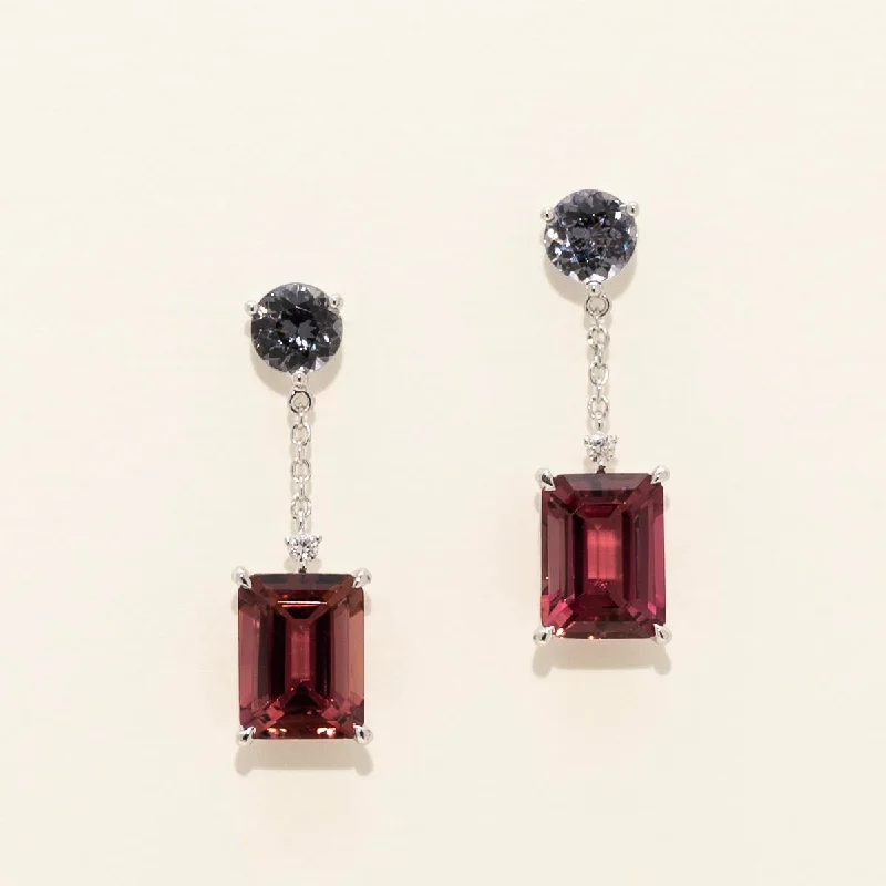 Infinity Drop Earrings for Eternal-Maine Pink Tourmaline and Spinel Drop Earrings in 14kt White Gold with Diamonds