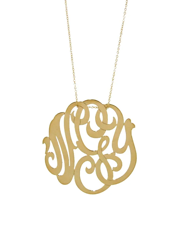 Heart-shaped necklaces and pendants with romantic designs for a thoughtful gift -Medium Lace Monogram Yellow Gold Necklace