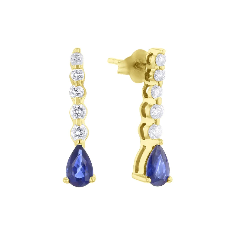 Work Drop Earrings for Professional-Miley Sapphire and Diamond Drop Earrings