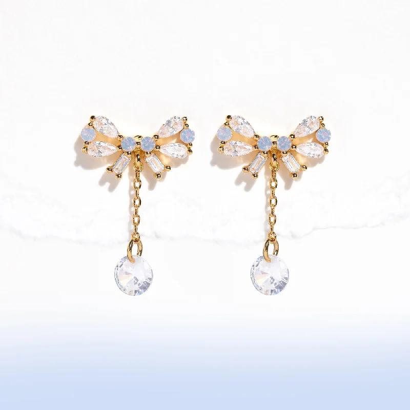 Fashionable Drop Earrings for Style-Mini Bow Dew Drop Earrings