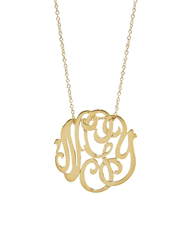 Long necklaces and pendants for women with chic and trendy looks -Mini Lace Monogram Yellow Gold Necklace