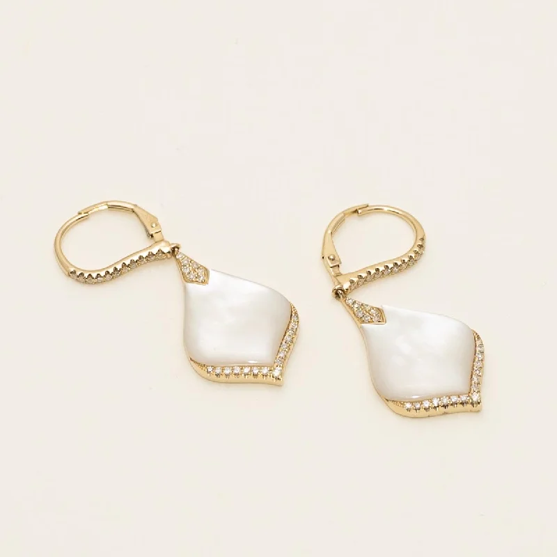 Party Drop Earrings for Glamorous-Mother of Pearl Drop Earrings in 14kt Yellow Gold with Diamonds (3/8ct tw)