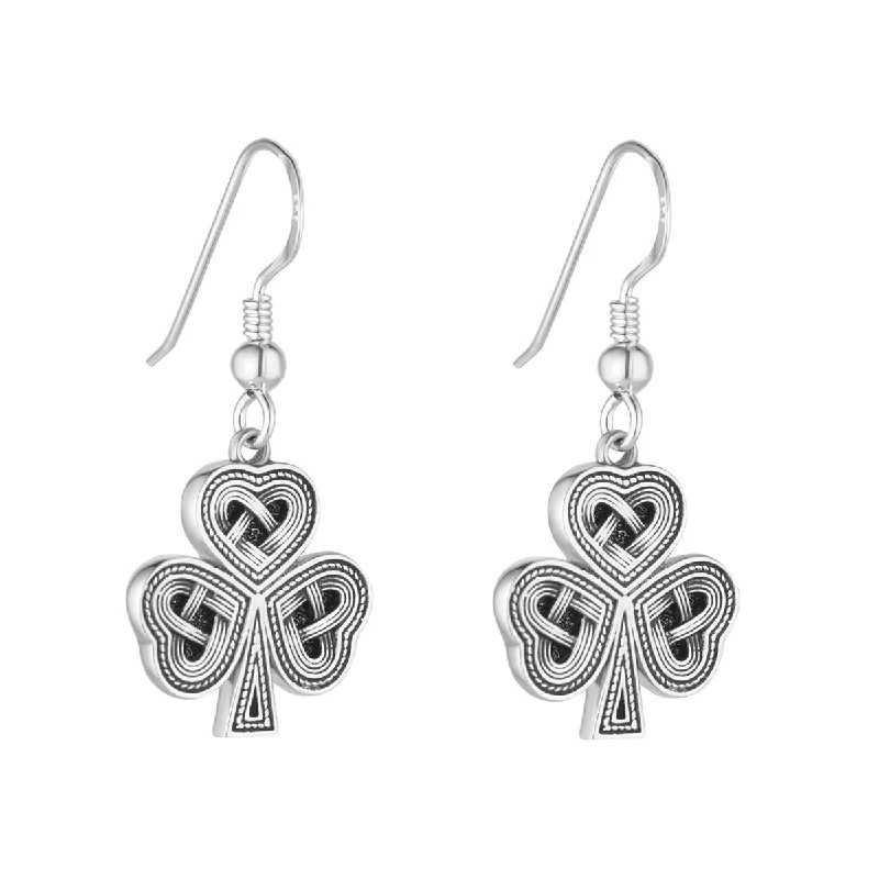 Infinity Drop Earrings for Eternal-Silver Oxidised Celtic Shamrock Drop Earrings