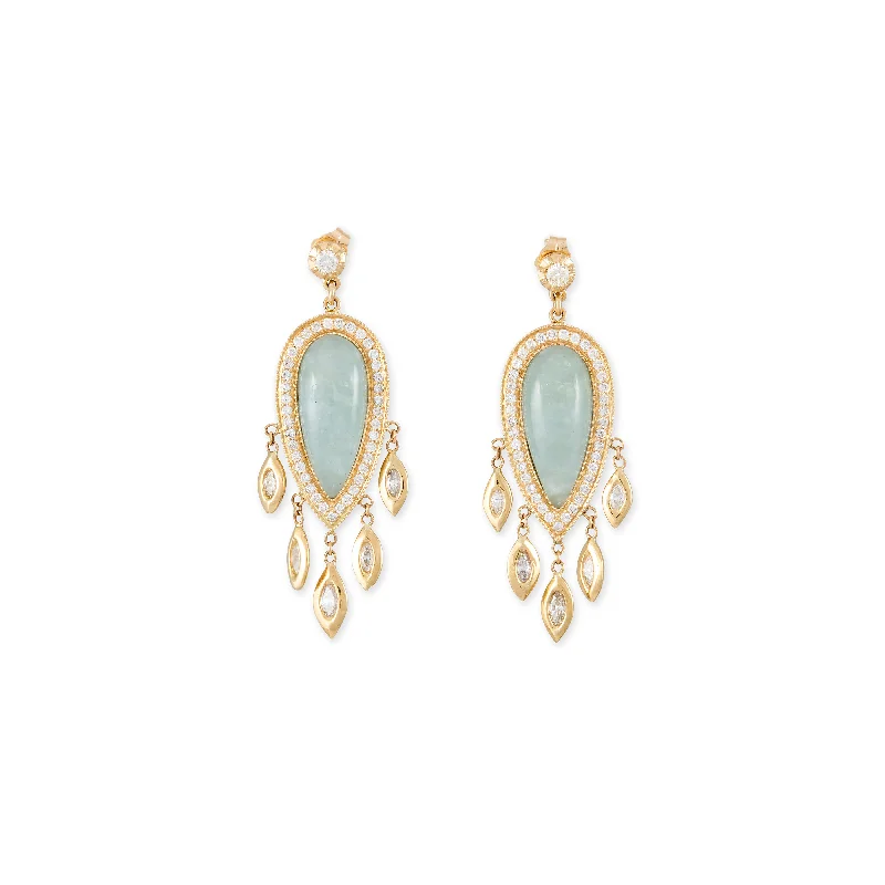 Minimalist Drop Earrings for Simple-PAVE AQUAMARINE TEARDROP + MARQUISE DIAMOND SHAKERS DROP EARRINGS