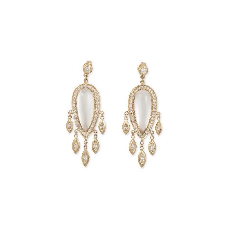 Adjustable Drop Earrings for Custom-PAVE PEARL TEARDROP + MARQUISE DIAMOND SHAKERS DROP EARRINGS