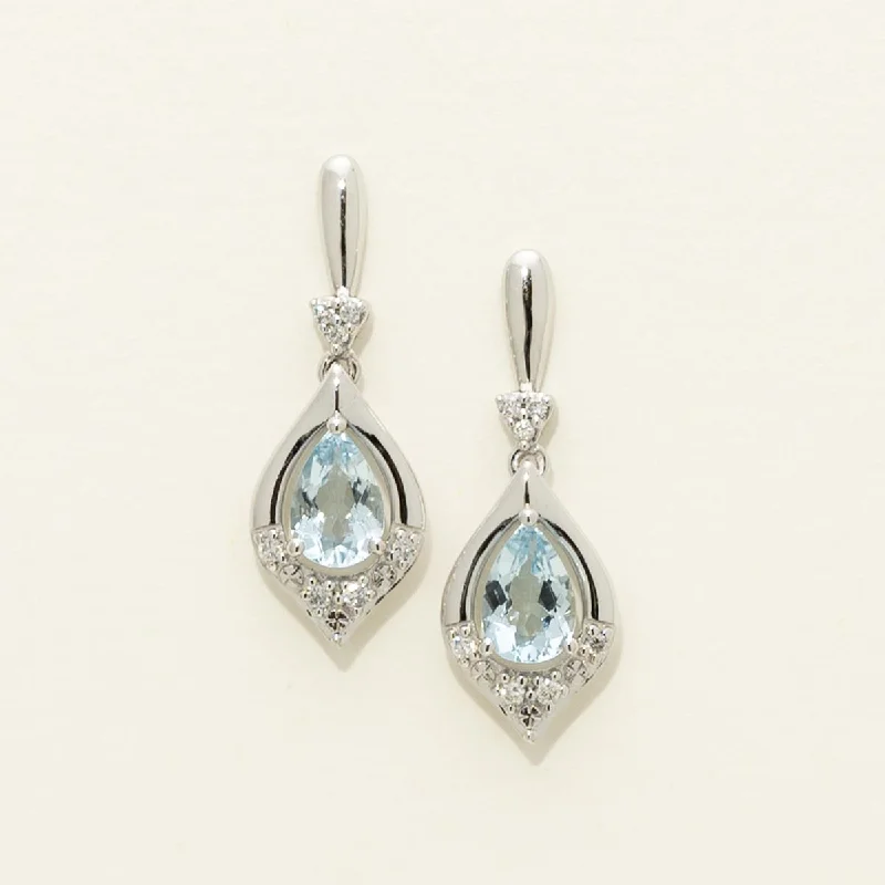 Diamond Drop Earrings for Sparkle-Pear Shape Aquamarine Drop Earrings in 14kt White Gold with Diamonds (1/10ct tw)