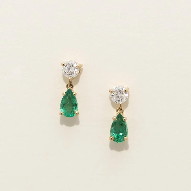 Kyanite Drop Earrings for Gray-Pear Shape Emerald Drop Earrings in 14kt Yellow Gold with Diamonds (1/5ct tw)