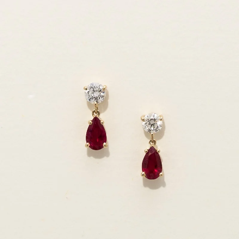 Silver Drop Earrings for Classic-Pear Shape Ruby Drop Earrings in 14kt Yellow Gold with Diamonds (1/5ct tw)