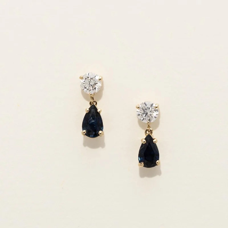 Medium Drop Earrings for Versatile-Pear Shape Sapphire Drop Earrings in 14kt Yellow Gold with Diamonds (1/5ct tw)