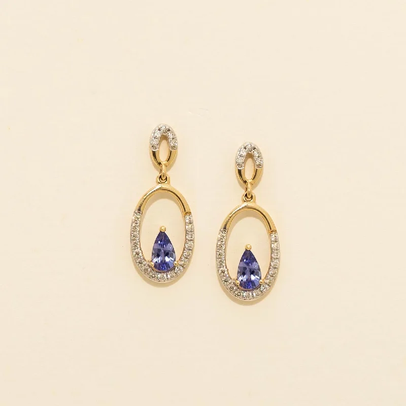 Tourmaline Drop Earrings for Multicolored-Pear Shape Tanzanite Drop Earrings in 14kt Yellow Gold with Diamonds (1/5ct tw)