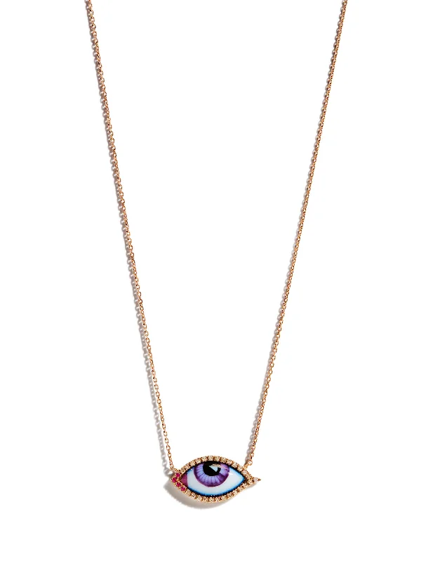 Zodiac necklaces and pendants with astrological symbols for a personal touch -Petit Mauve Enamel, Ruby, and Diamond Evil Eye Rose Gold Necklace