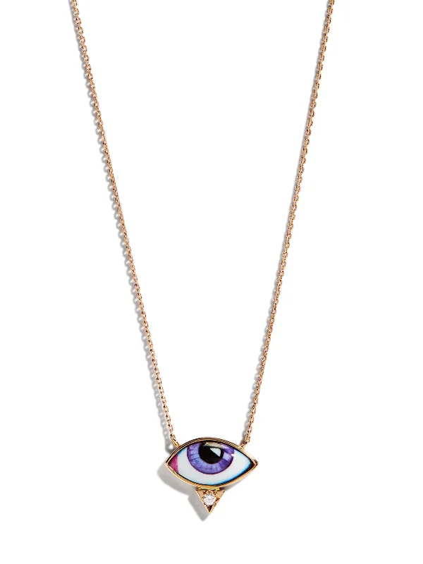 Custom pet pendant necklaces with engraved pet names for animal lovers -Petit Mauve Enamel and Diamond Evil Eye Rose Gold Necklace