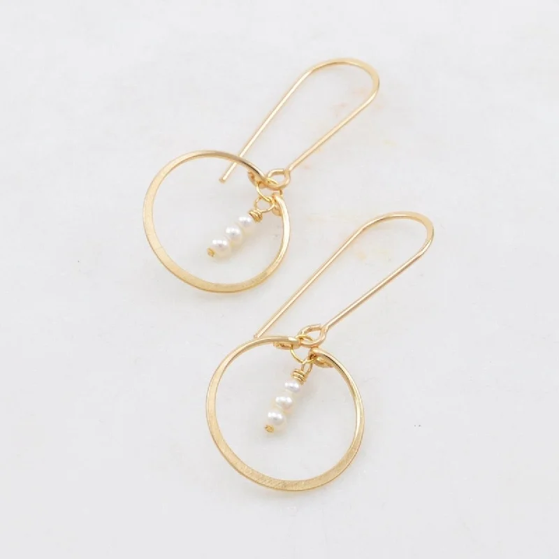 Geometric Drop Earrings for Structured-Petite Circle Gem Drop Earrings with Fresh Water Pearls