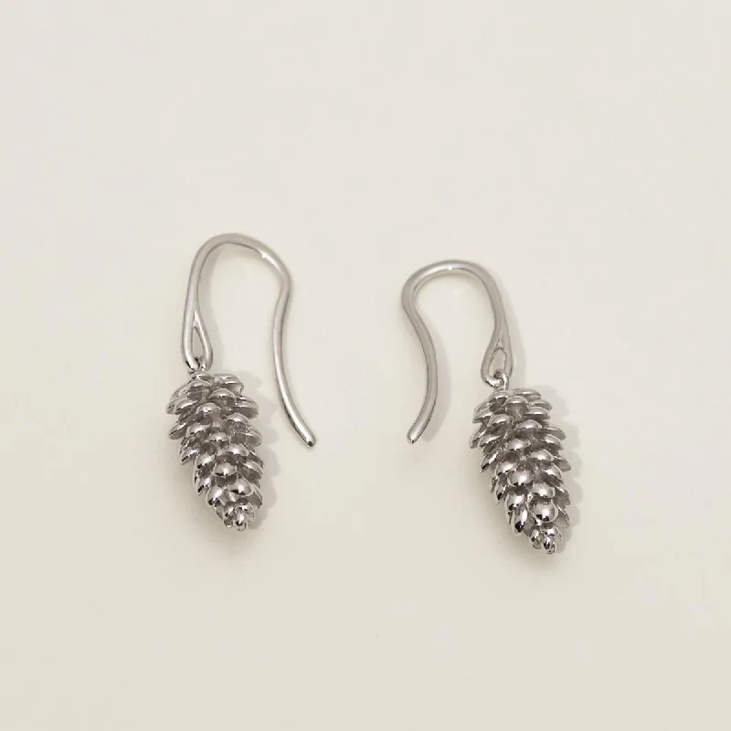 Simple Drop Earrings for Subtle-Pinecone Drop Earrings in Sterling Silver