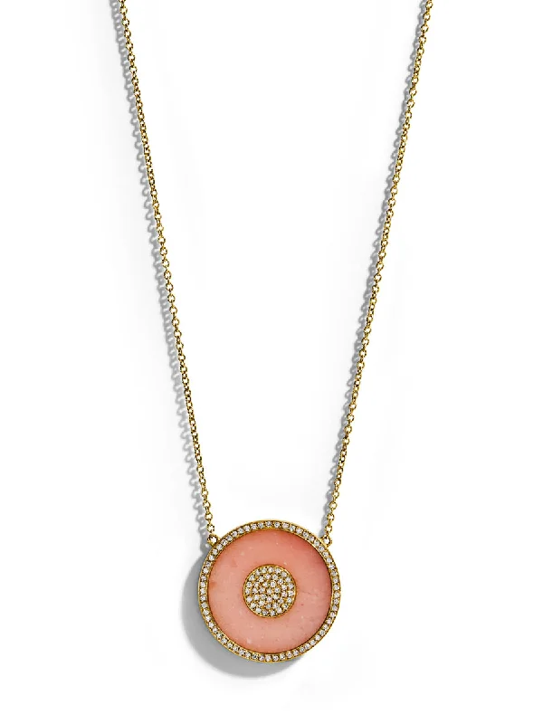 Geometric necklaces and pendants for a modern, edgy, and trendy vibe -Pink Opal Inlay Diamond Evil Eye Yellow Gold Necklace