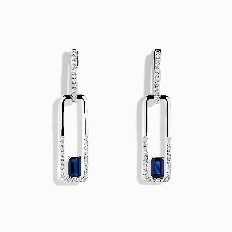 Adjustable Drop Earrings for Custom-Royale Bleu 14K White Gold Sapphire and Diamond Drop Earrings