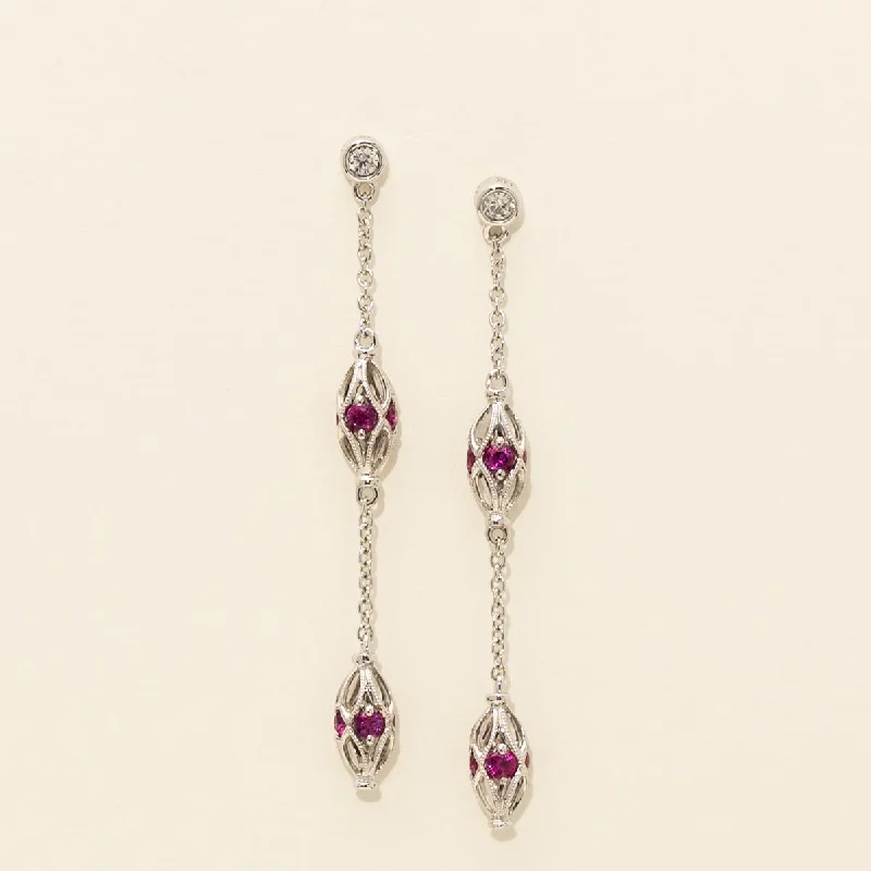 Maximalist Drop Earrings for Bold-Ruby Drop Earrings in 14kt White Gold with Diamonds (1/10ct tw)