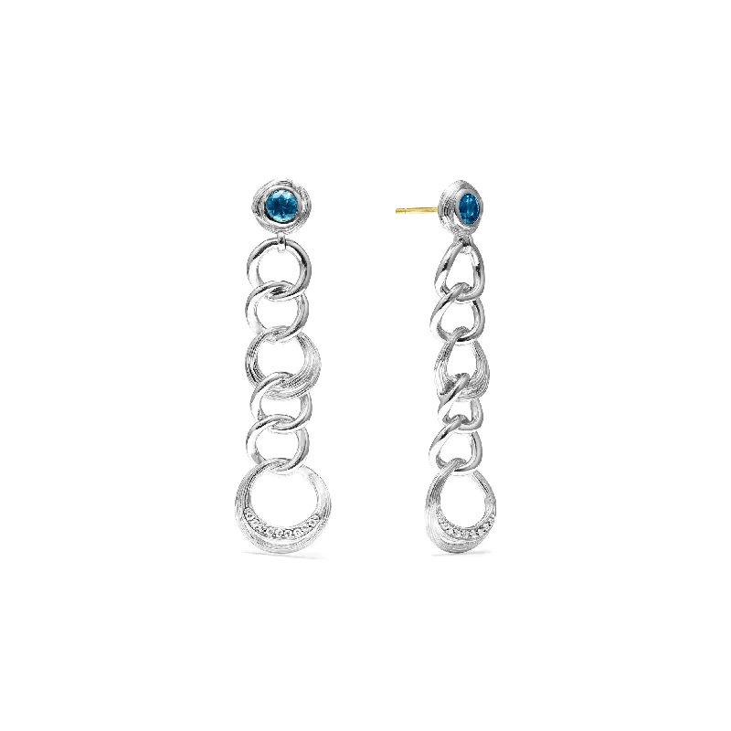 Vintage-Inspired Drop Earrings for Retro-Santorini Linear Link Drop Earrings with London Blue Topaz and Diamonds