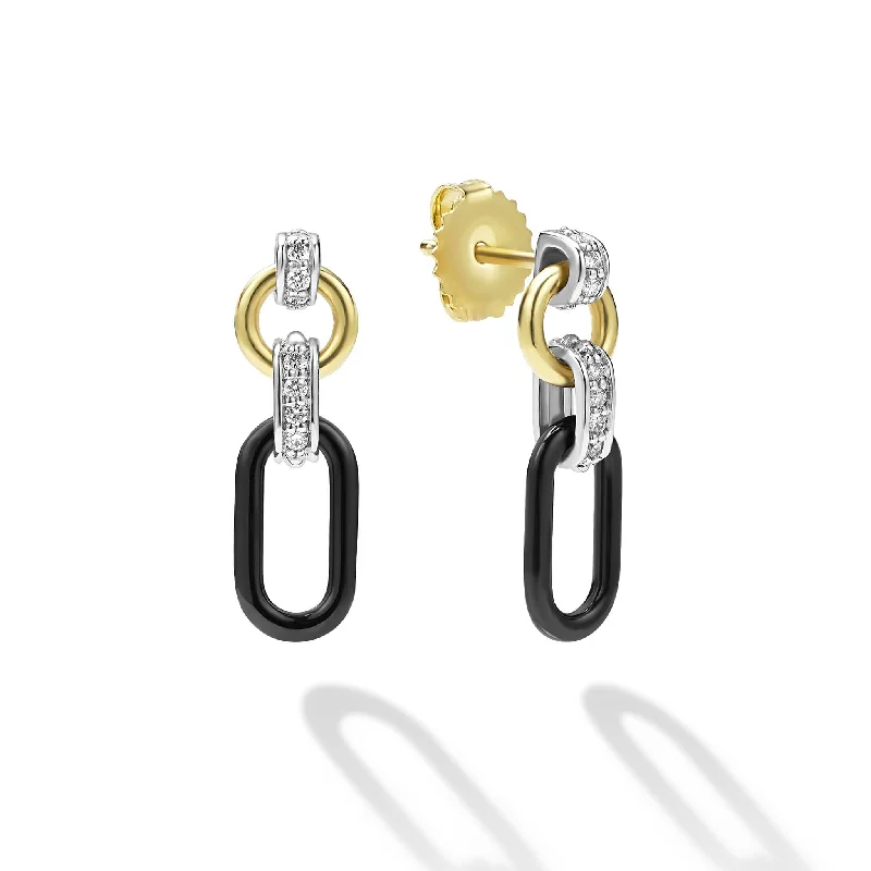 Woven Drop Earrings for Artistic-Signature Caviar Small 18K Gold and Black Ceramic Diamond Link Drop Earrings