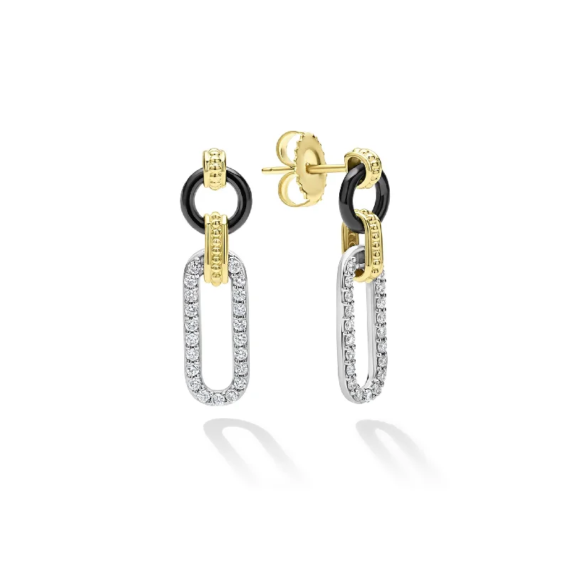 Oval Drop Earrings for Graceful-Signature Caviar Small 18K Gold and Black Ceramic Diamond Link Drop Earrings