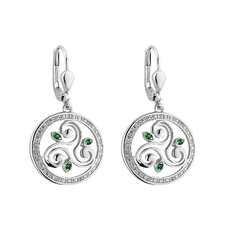 School Drop Earrings for Students-Silver Crystal Spiral Circle Drop Earrings