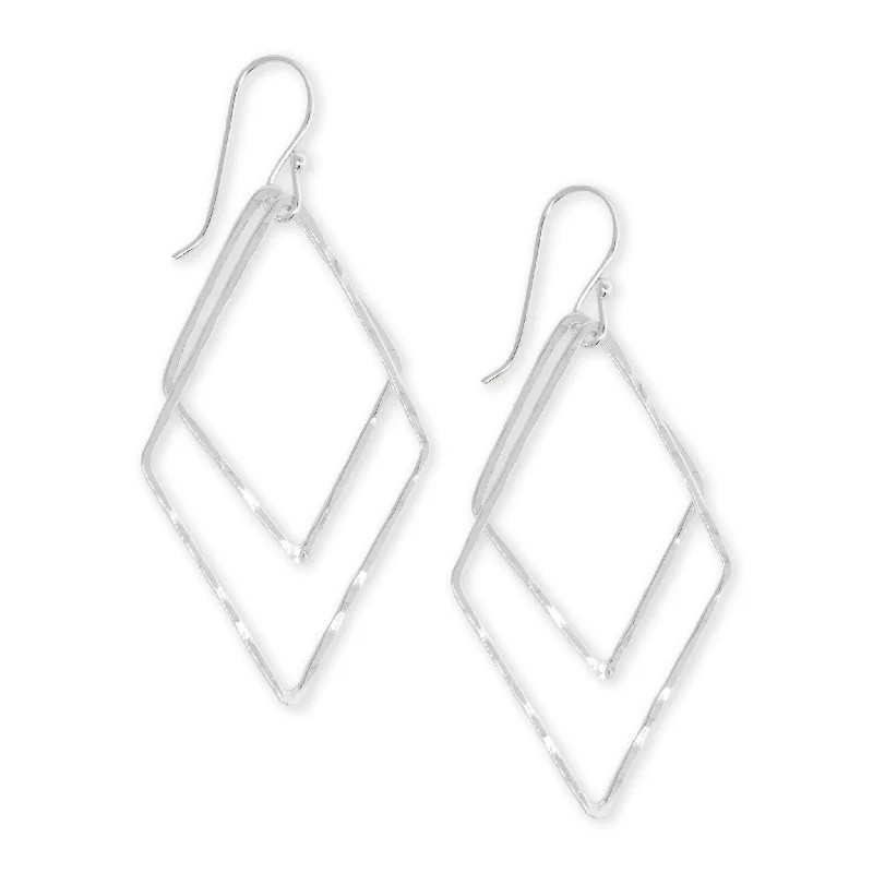 Patterned Drop Earrings for Interest-Silver Double Diamond Drop Earrings