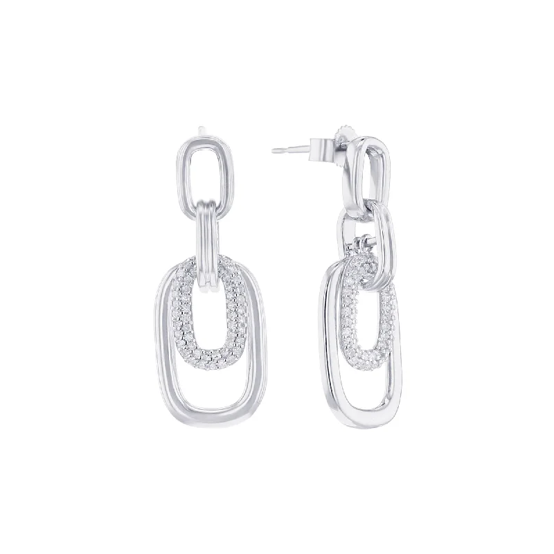 Bohemian Drop Earrings for Free-Spirited-Silver Harmony Link Diamond Drop Earrings