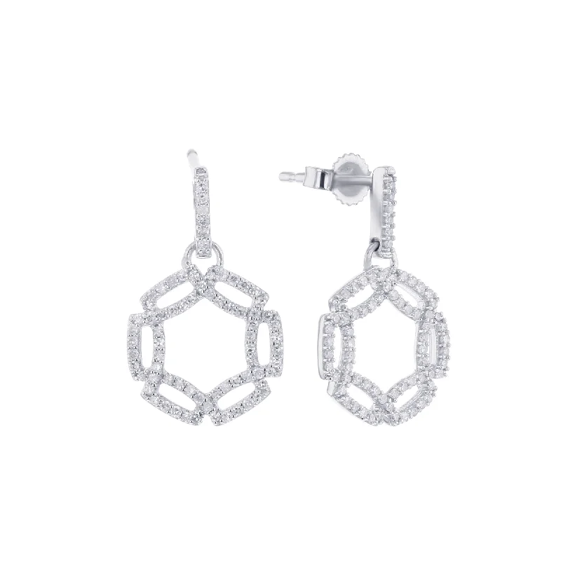 Heavy-Duty Drop Earrings for Durable-Silver Hexagonal Love Diamond Drop Earrings