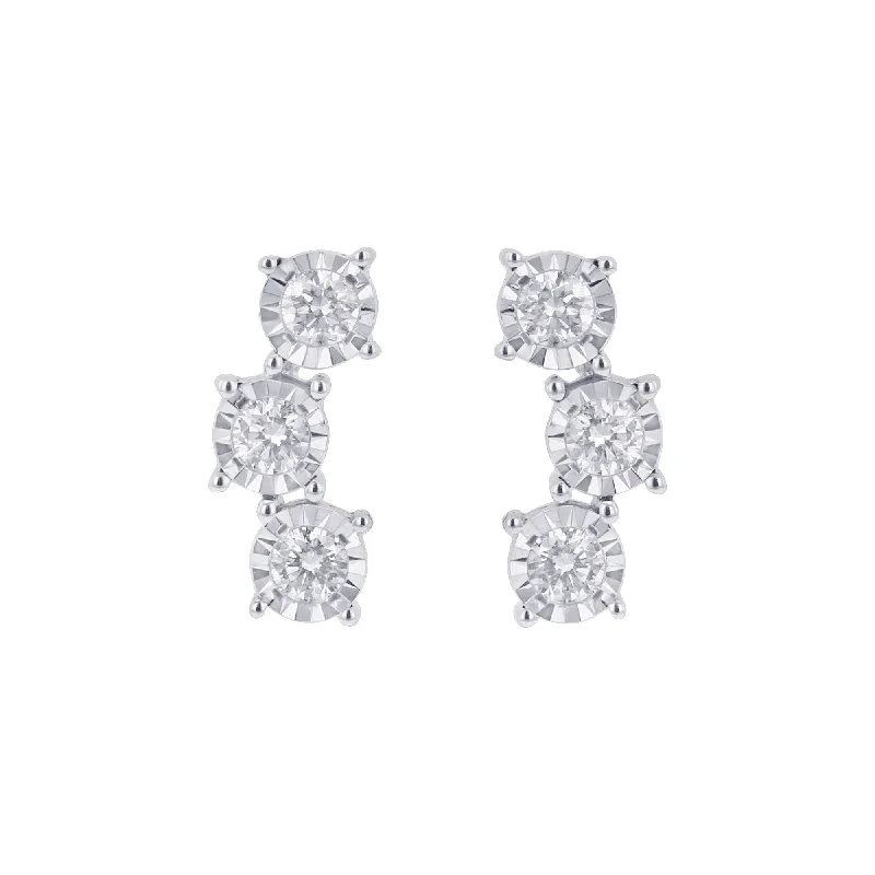 Floral Drop Earrings for Feminine-Silver Mirage Cascading Three Stone Diamond Drop Earrings