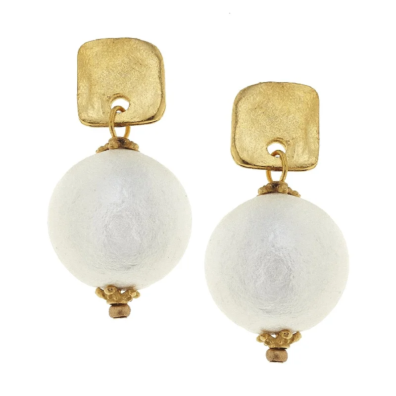 Padded Drop Earrings for Ear-Square Cotton Pearl Drop Earrings