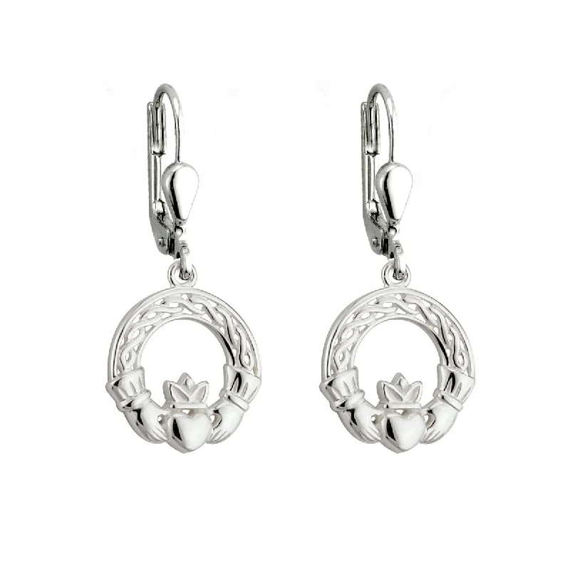 Travel Drop Earrings for On-The-Go-Silver Celtic Claddagh Drop Earrings