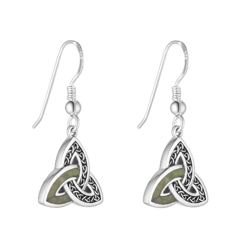 Large Drop Earrings for Statement-Sterling Silver Marble Celtic Trinity Knot Drop Earrings