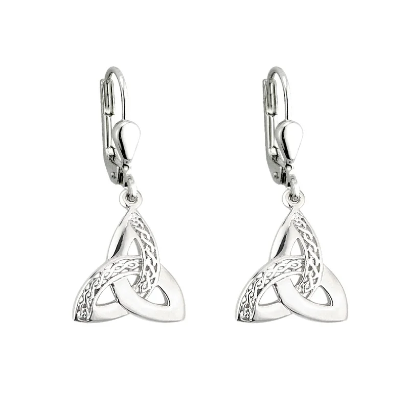 Statement Drop Earrings for Eye-Catching-Silver Celtic Trinity Knot Drop Earrings