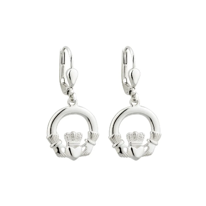 Delicate Drop Earrings for Feminine-Sterling Silver Claddagh Drop Earrings