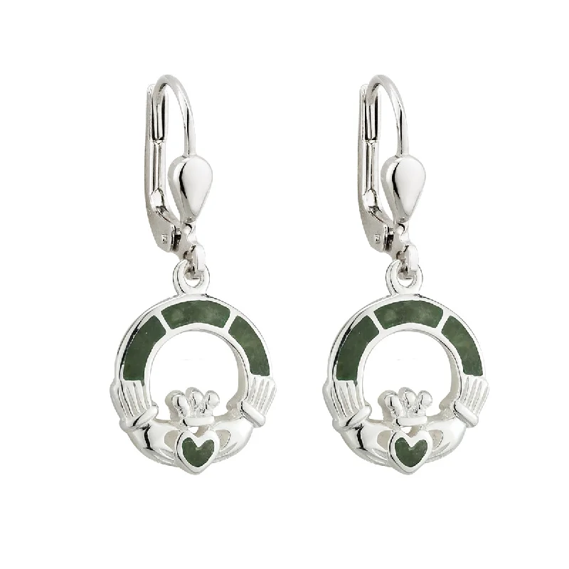 Trendy Drop Earrings for Fashion-Connemara Marble Claddagh Drop Earrings