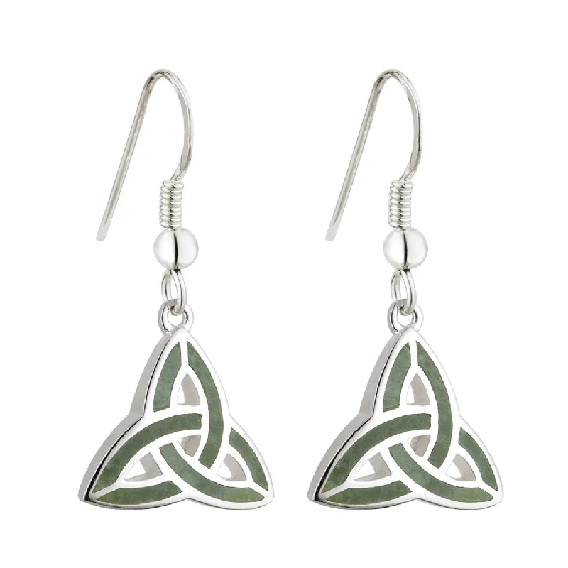 Patterned Drop Earrings for Interest-Silver Connemara Marble Trinity Knot Drop Earrings