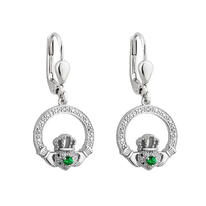 Pearl Drop Earrings for Elegance-Silver Crystal Illusion Claddagh Drop Earrings