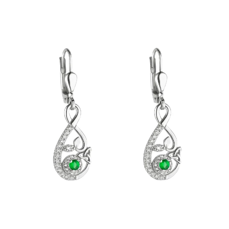 Formal Drop Earrings for Special-Sterling Silver Green Crystal Trinity Tree Drop Earrings