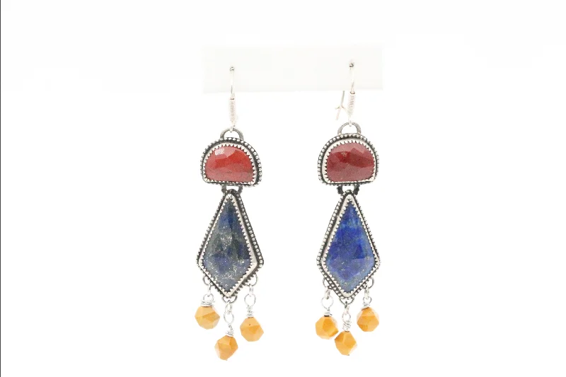 Moonstone Drop Earrings for Dreamy-Sterling Silver Lapis Lazuli and Jasper Drop Earrings