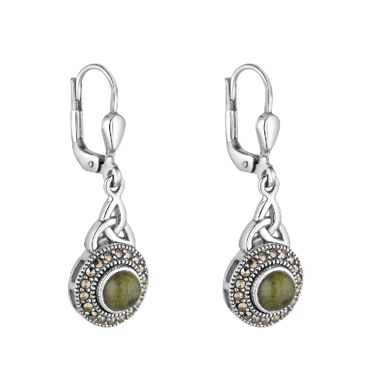 Halo Drop Earrings for Surrounding-Sterling Silver Marble & Marcasite Trinity Drop Earrings