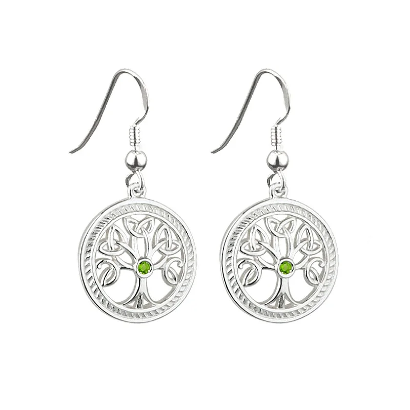 Jade Drop Earrings for Natural-Sterling Silver Irish Tree Of Life Drop Earrings