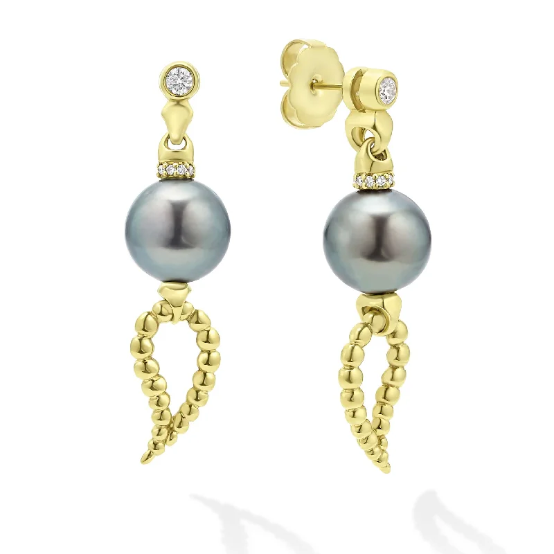 Citrine Drop Earrings for Cheerful-Studio 18K Gold Black Tahition Pearl Drop Earrings