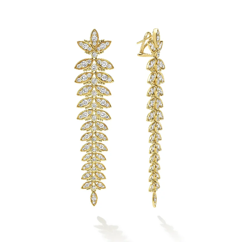 Delicate Drop Earrings for Feminine-Studio 18K Gold Leaf Diamond Drop Earrings