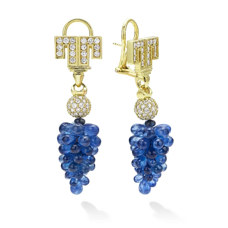 Simple Drop Earrings for Subtle-Studio 18K Gold Blue Sapphire Diamond Drop Earrings